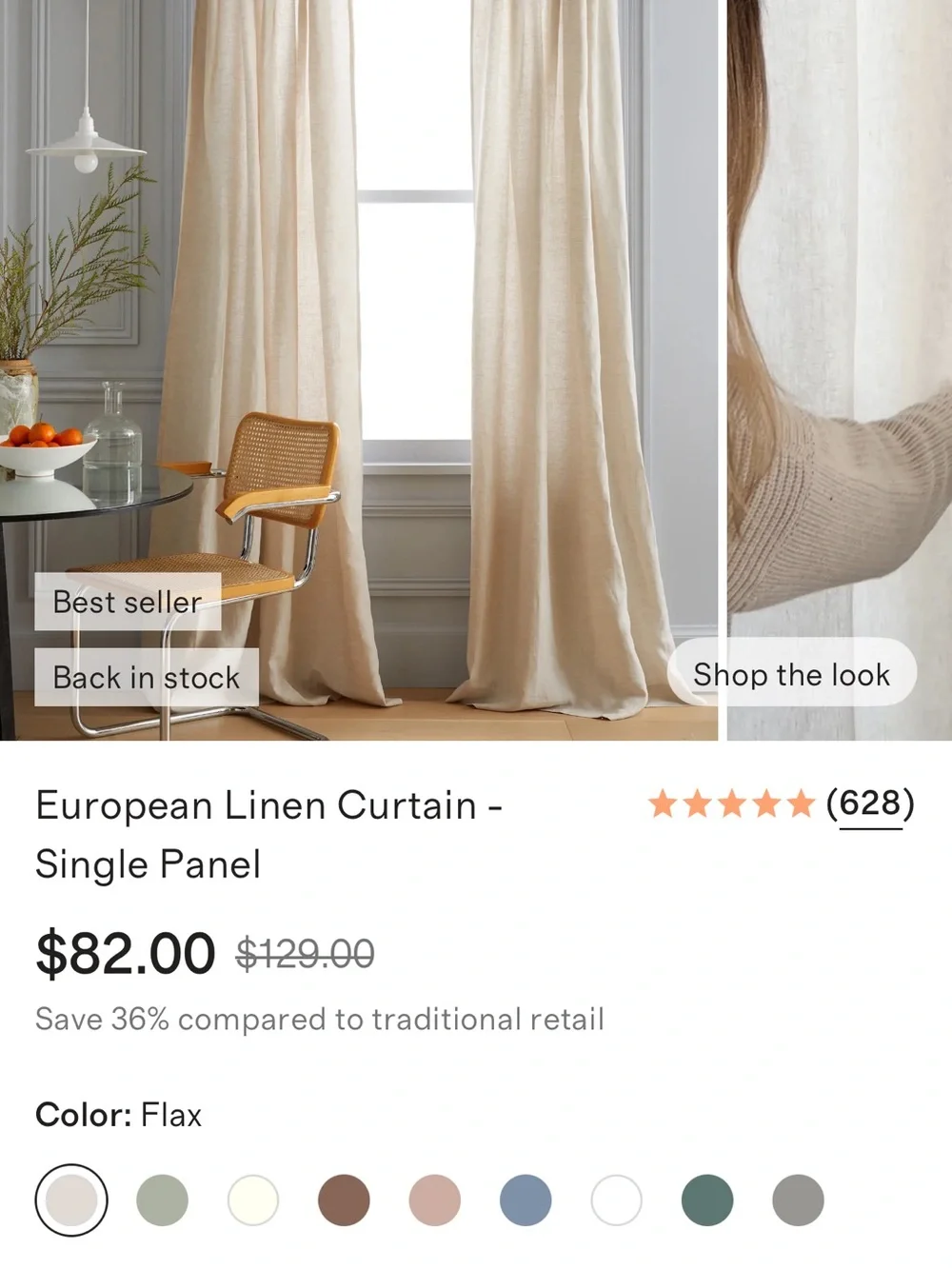 Flax Linen 48x84 Curtain Panel - Retail $82